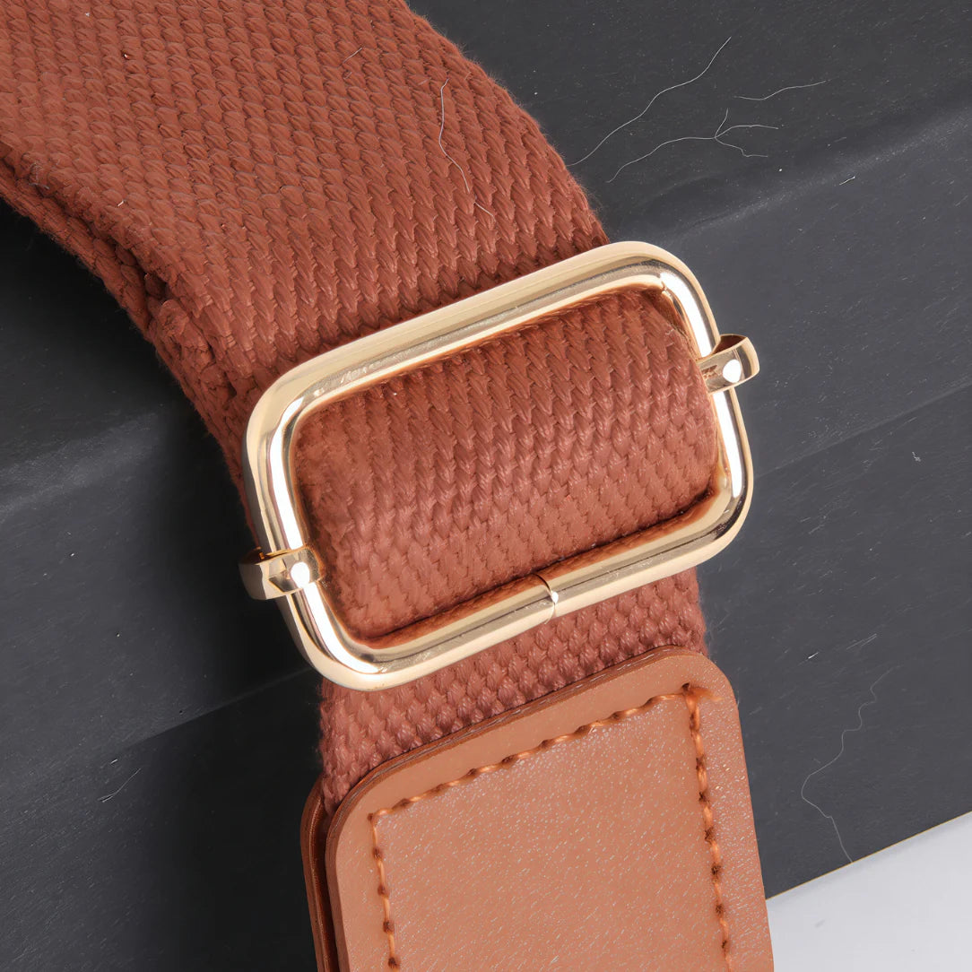 Bandoulière large réglable en toile marron avec boucle or pour sac à main élégant