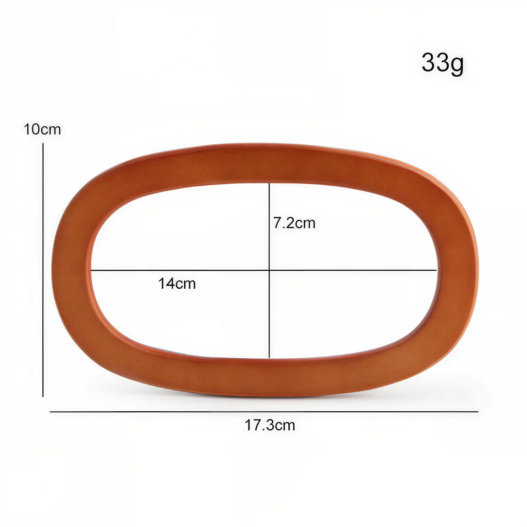 Poignée en bois de pin orange avec courbes douces et dimensions pour sac