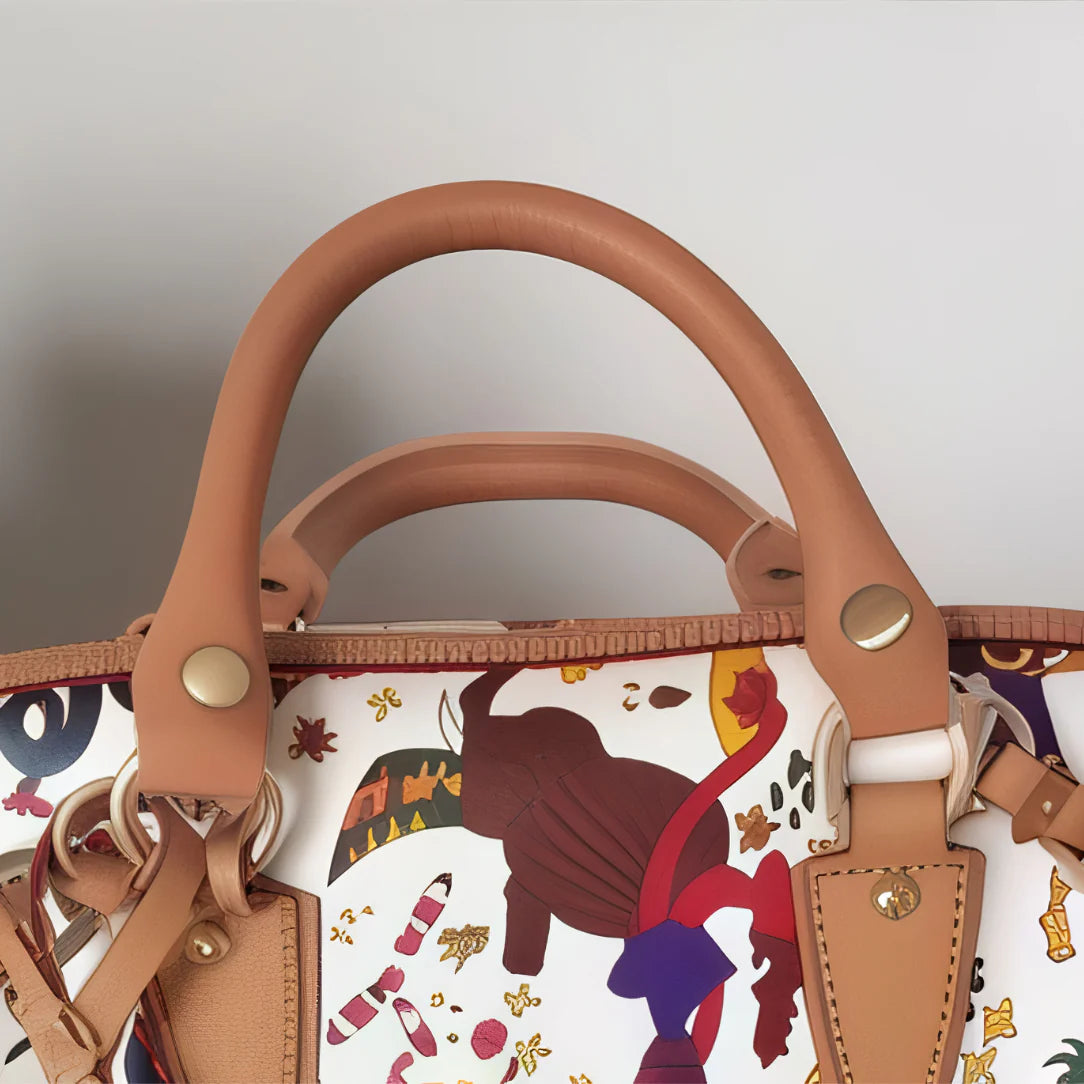 Sac à main en tissu à motif avec poignées en cuir pour un style élégant