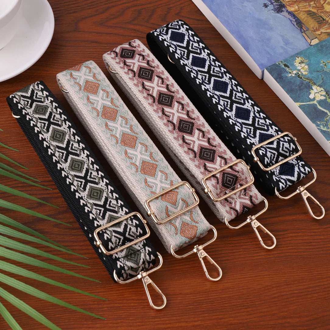 Bandes de sac à main motif losange avec crochets métalliques et dorés