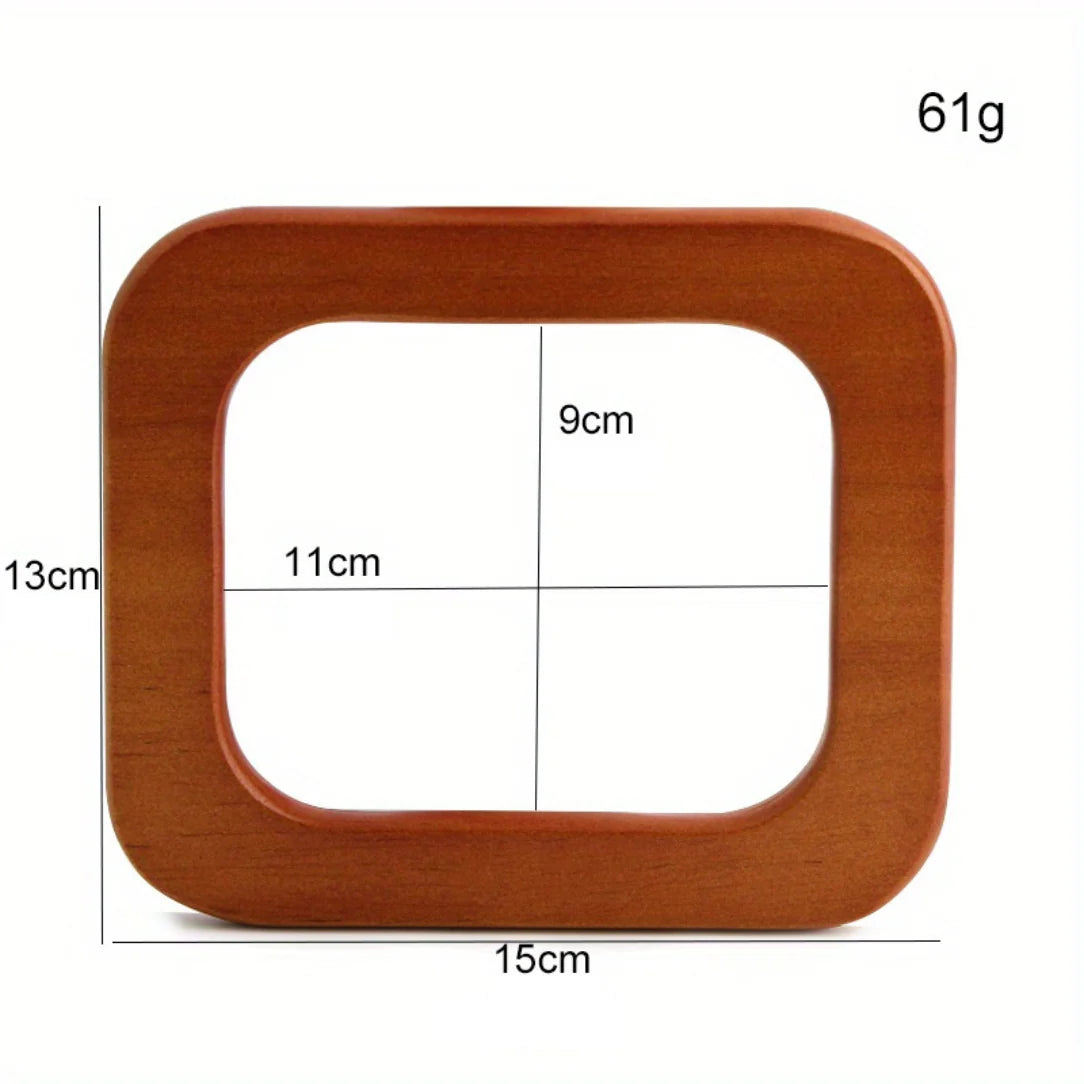 Poignée de sac en bois rectangulaire avec dimensions, idéale pour sacs à main en bois