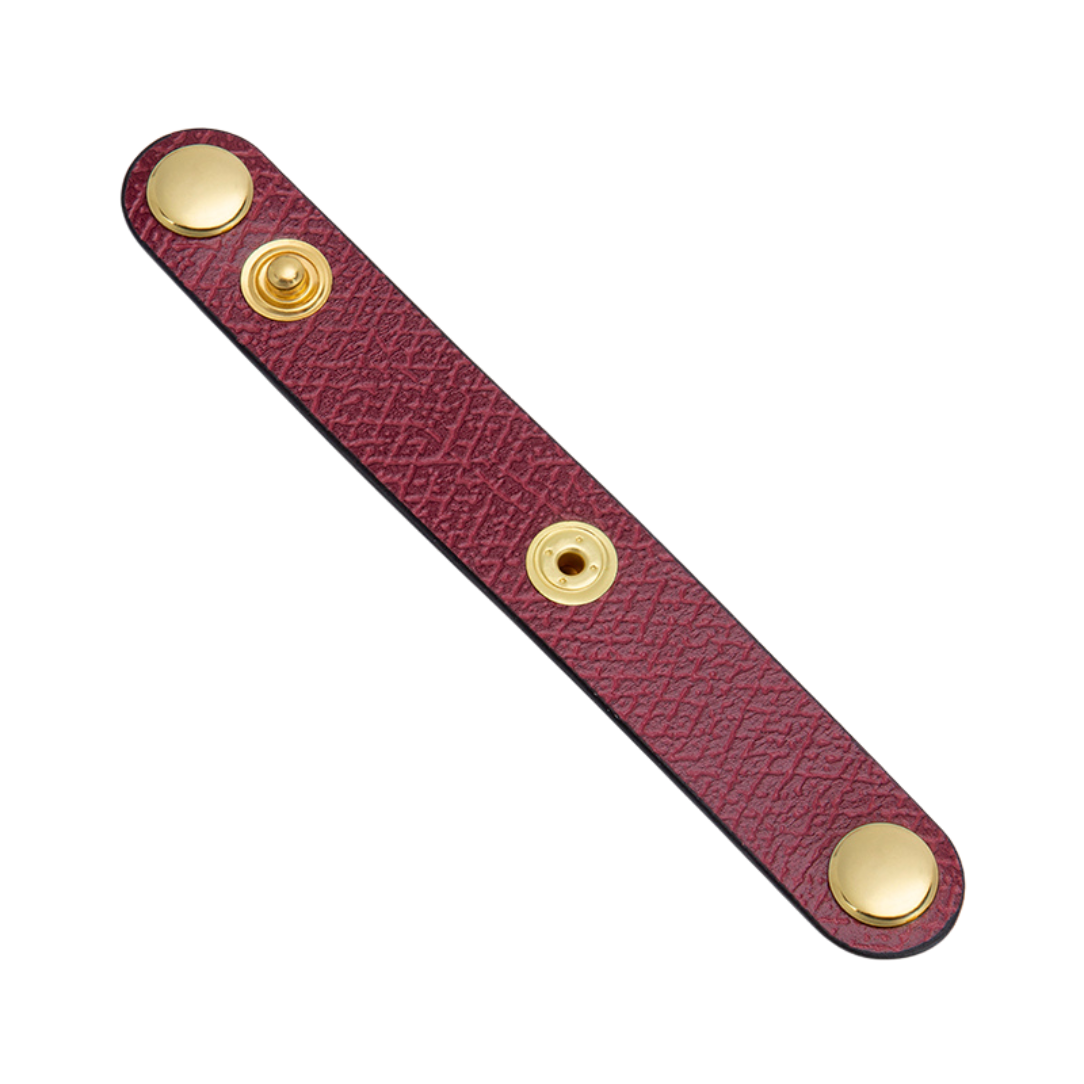 Boucle en cuir pour anse de sac en cuir avec bracelet maroon et snaps en or