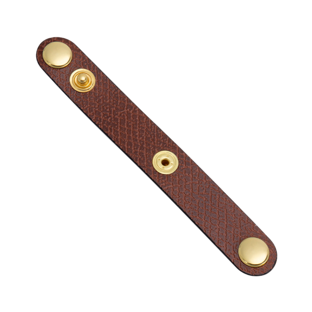 Boucle en cuir pour anse de sac en cuir avec strap en cuir marron et boutons dorés