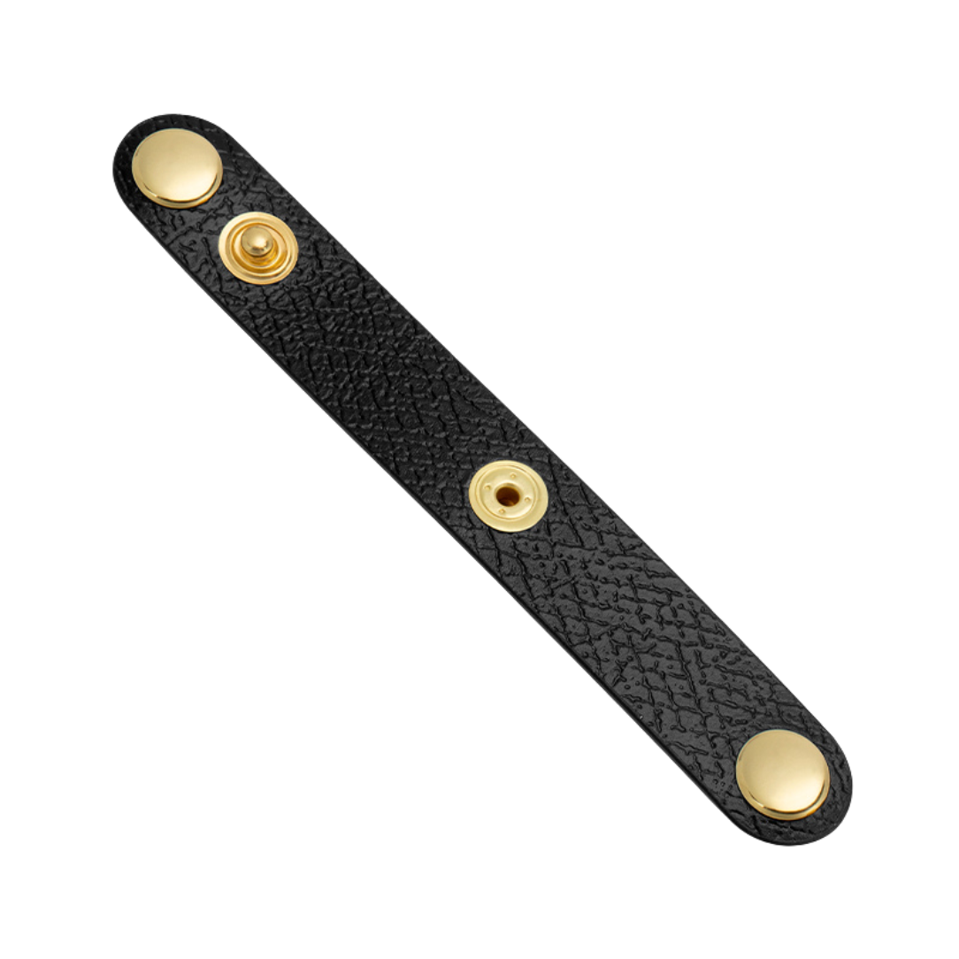 Boucle en cuir pour anse de sac avec bande noire et snaps dorés, livraison colis cuir