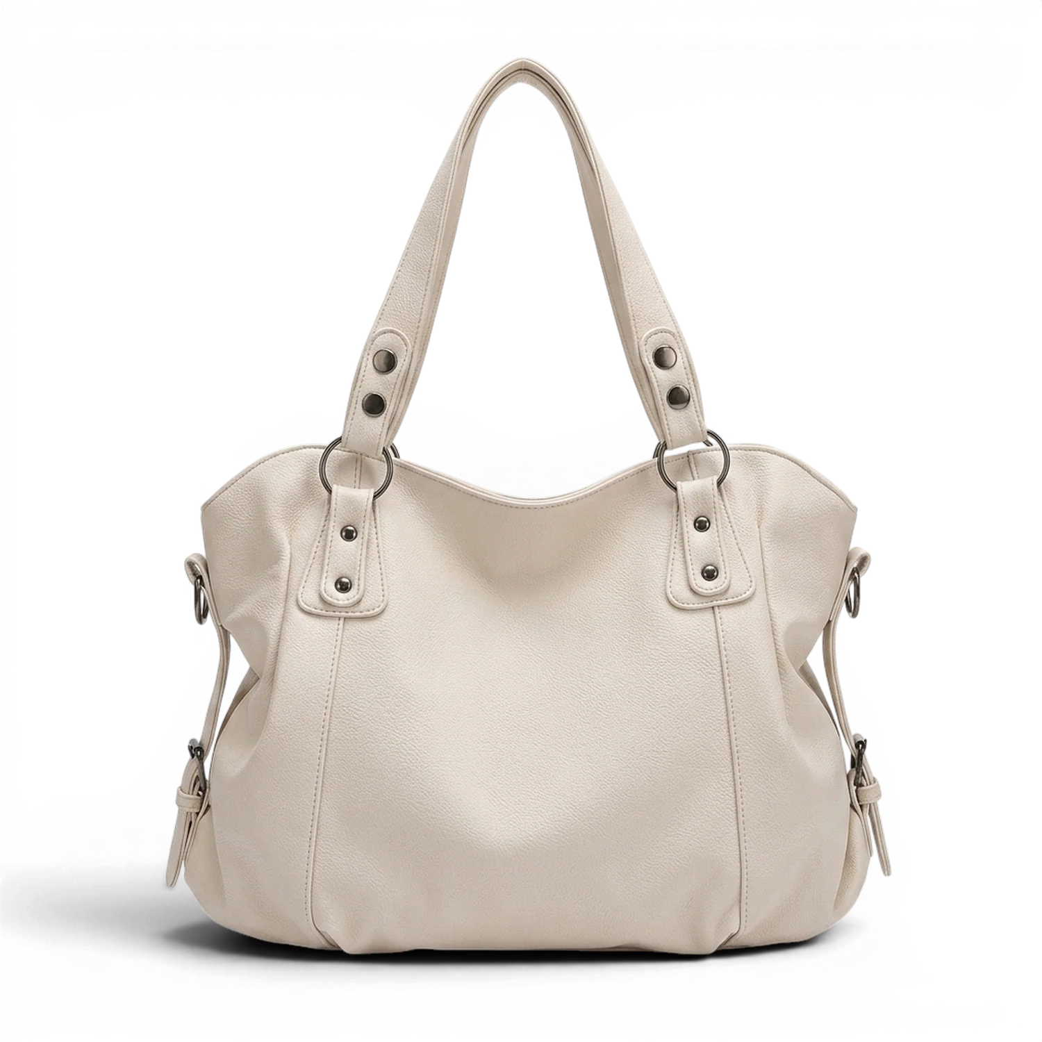 Grand sac à main de cours rétro eulalie en cuir crème avec anses structurées et détails en métal argenté sac à main