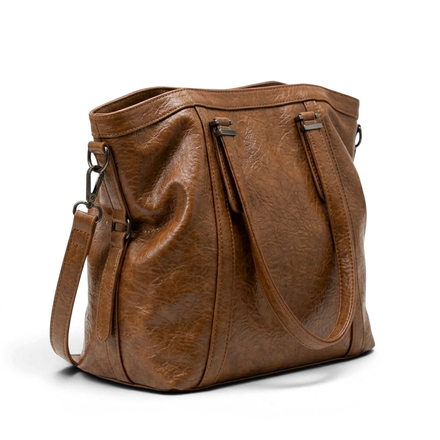 Grand sac à main de cours xxl souple en cuir marron avec finition texturée légèrement vieillie et anses robustes