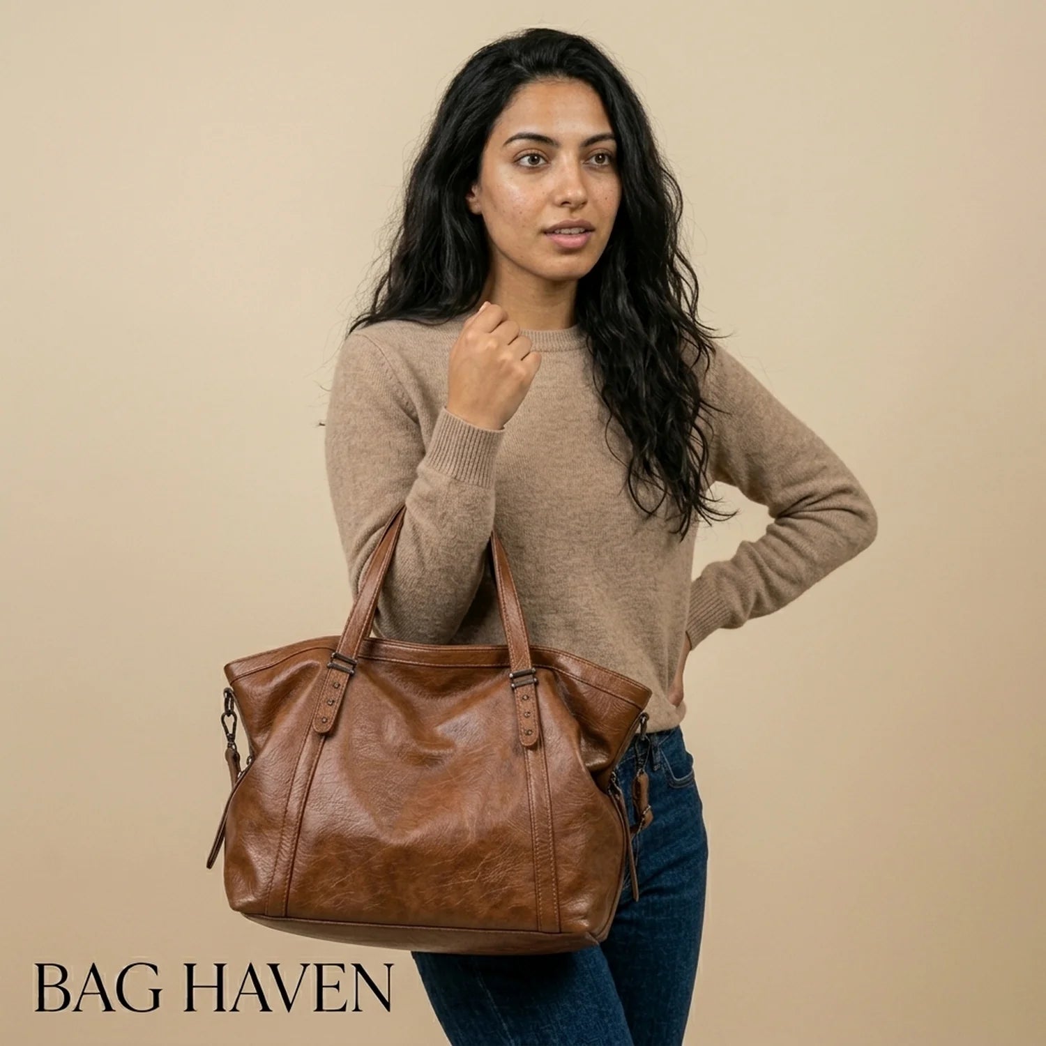 Grand sac à main de cours xxl souple en cuir marron avec design structuré et bandoulière ajustable
