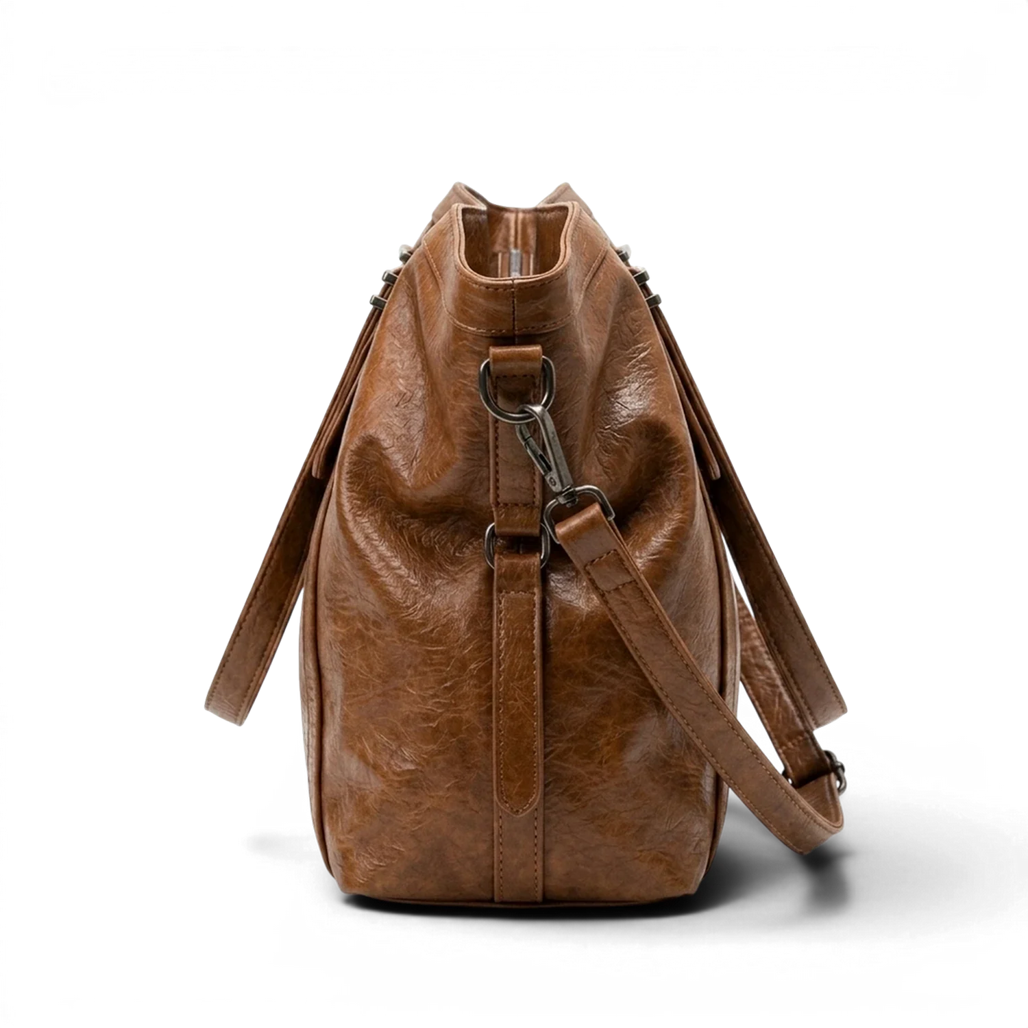 Grand sac à main de cours xxl souple en cuir marron avec surface texturée et bandoulière ajustable anouk