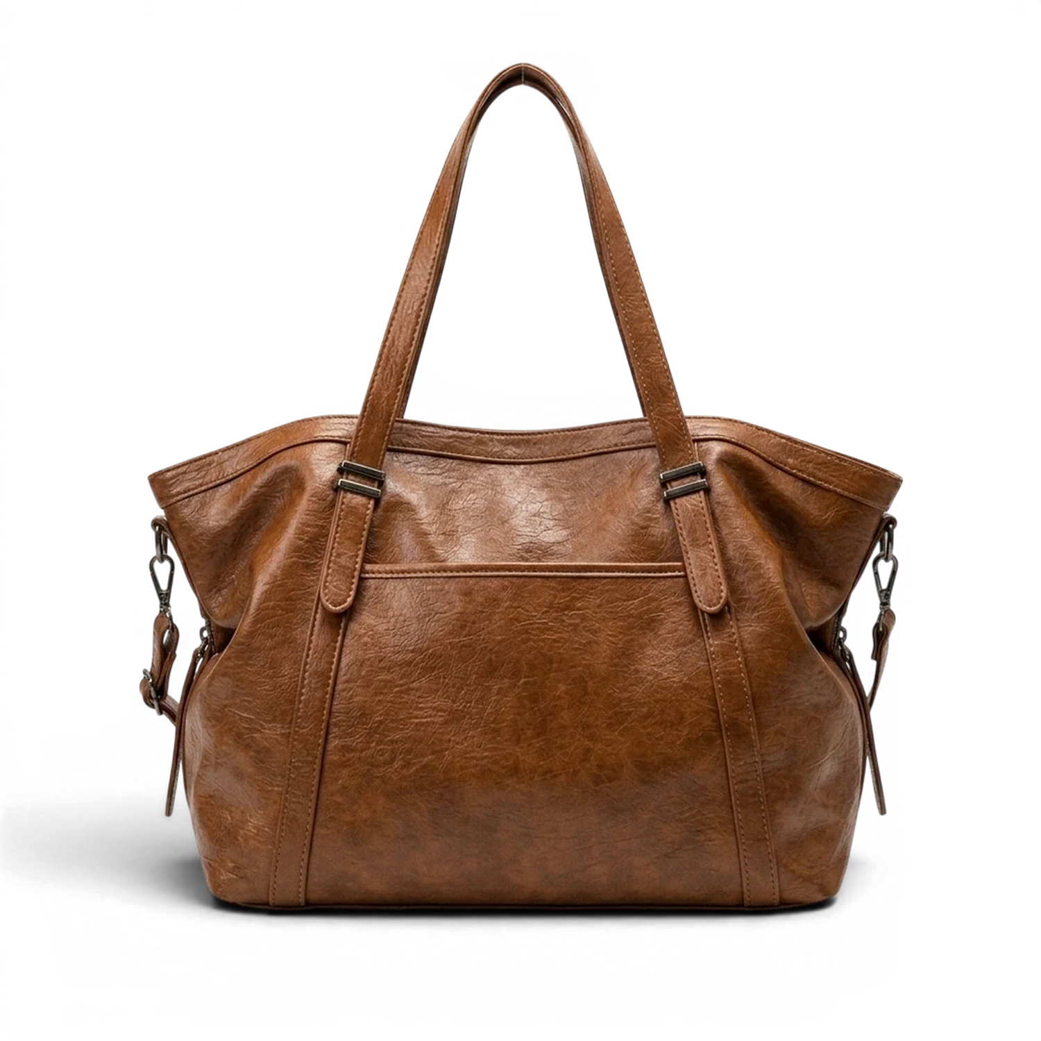 Grand sac à main de cours xxl souple en cuir marron avec poignée solide et finition légèrement vieillie