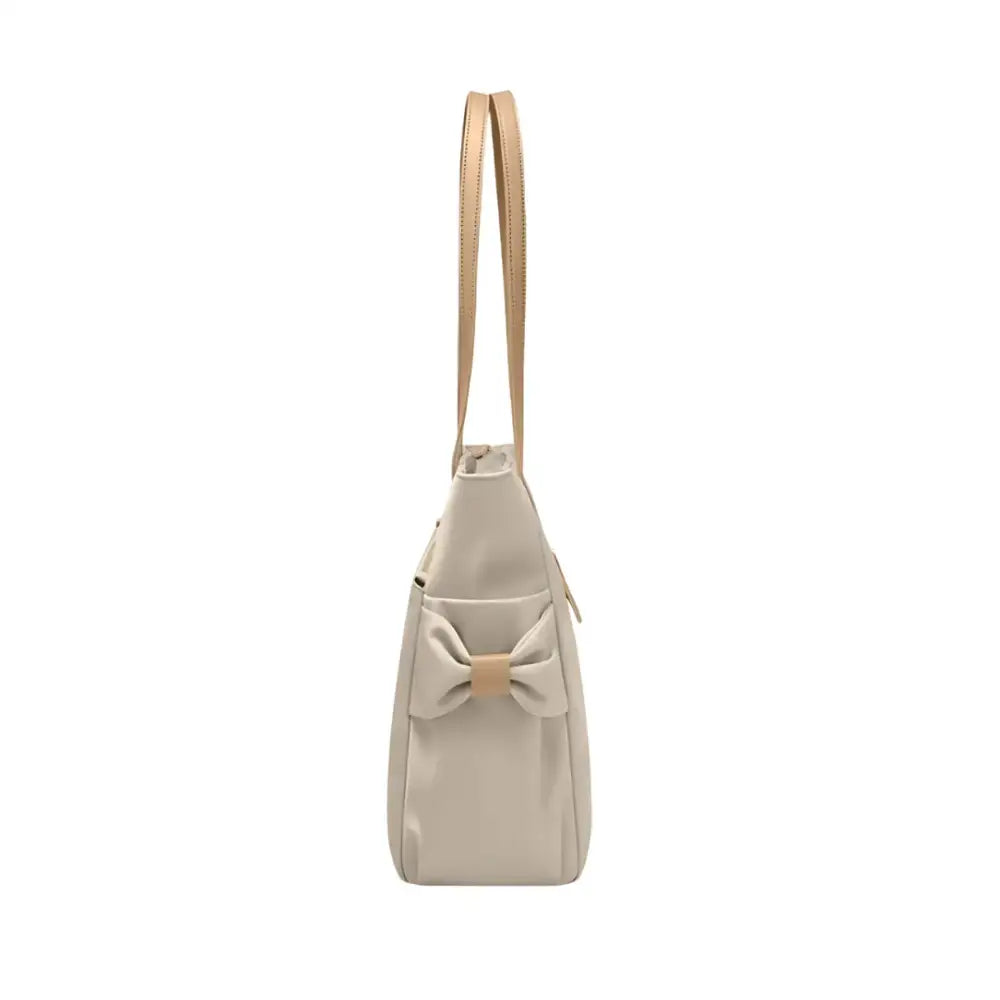 Grand sac cabas beige avec detail bow pour un look élégant et pratique