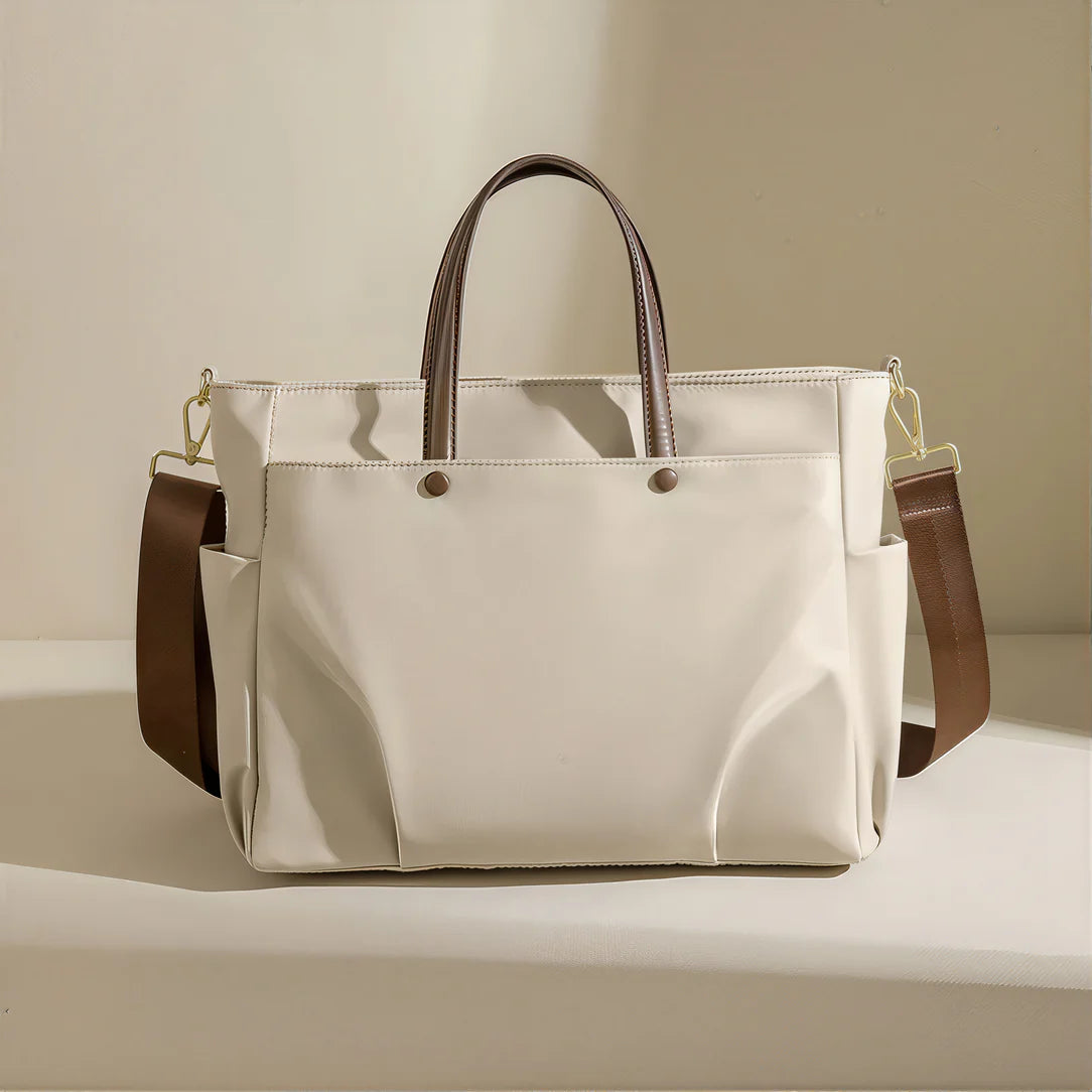 Sac velana grand sac de cours crème avec poignées marron et bandoulière