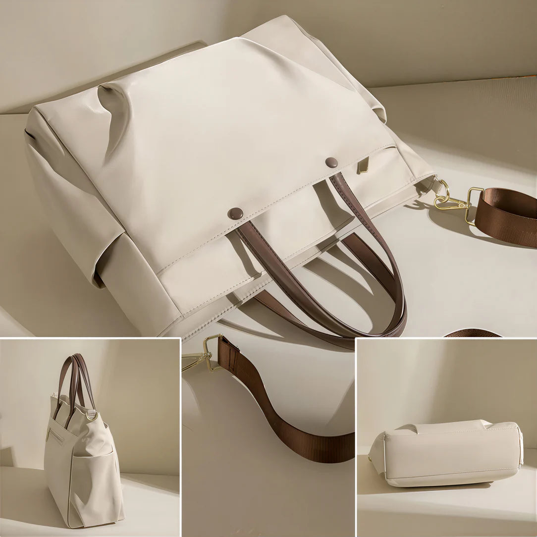 Sac de cours Velana en cream avec poignées et bandoulière marron