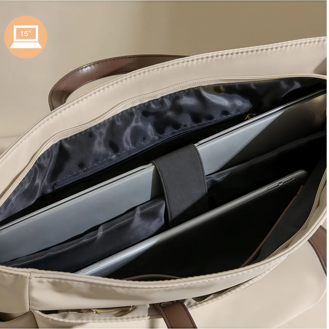 Sac beige Grand sac de cours Velana avec compartiments pour ordinateur portable