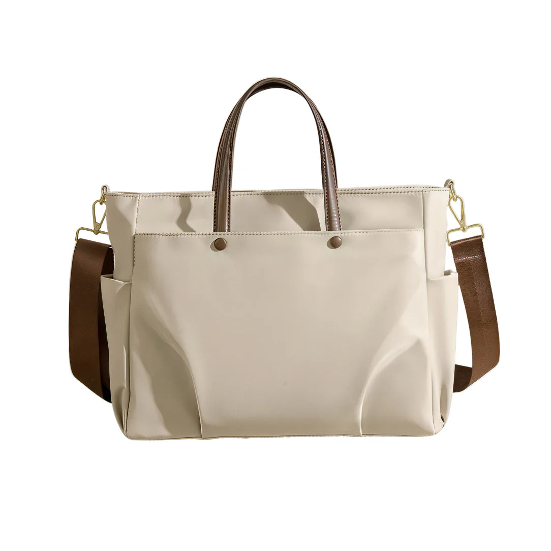 Sac de cours Velana beige avec poignées et bandoulière brunes