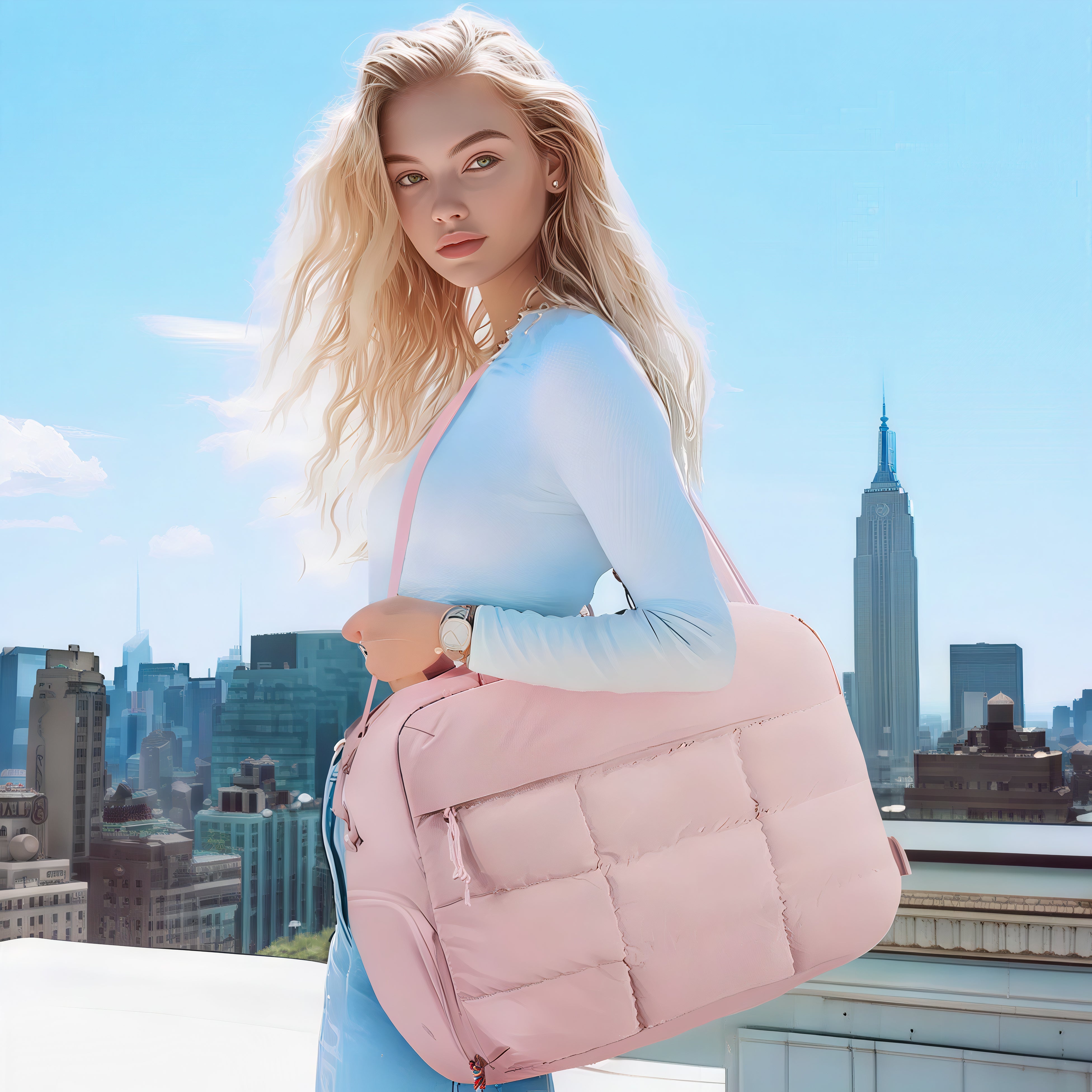 Sac de plage Soléa rose matelassé avec poignée pour un look tendance