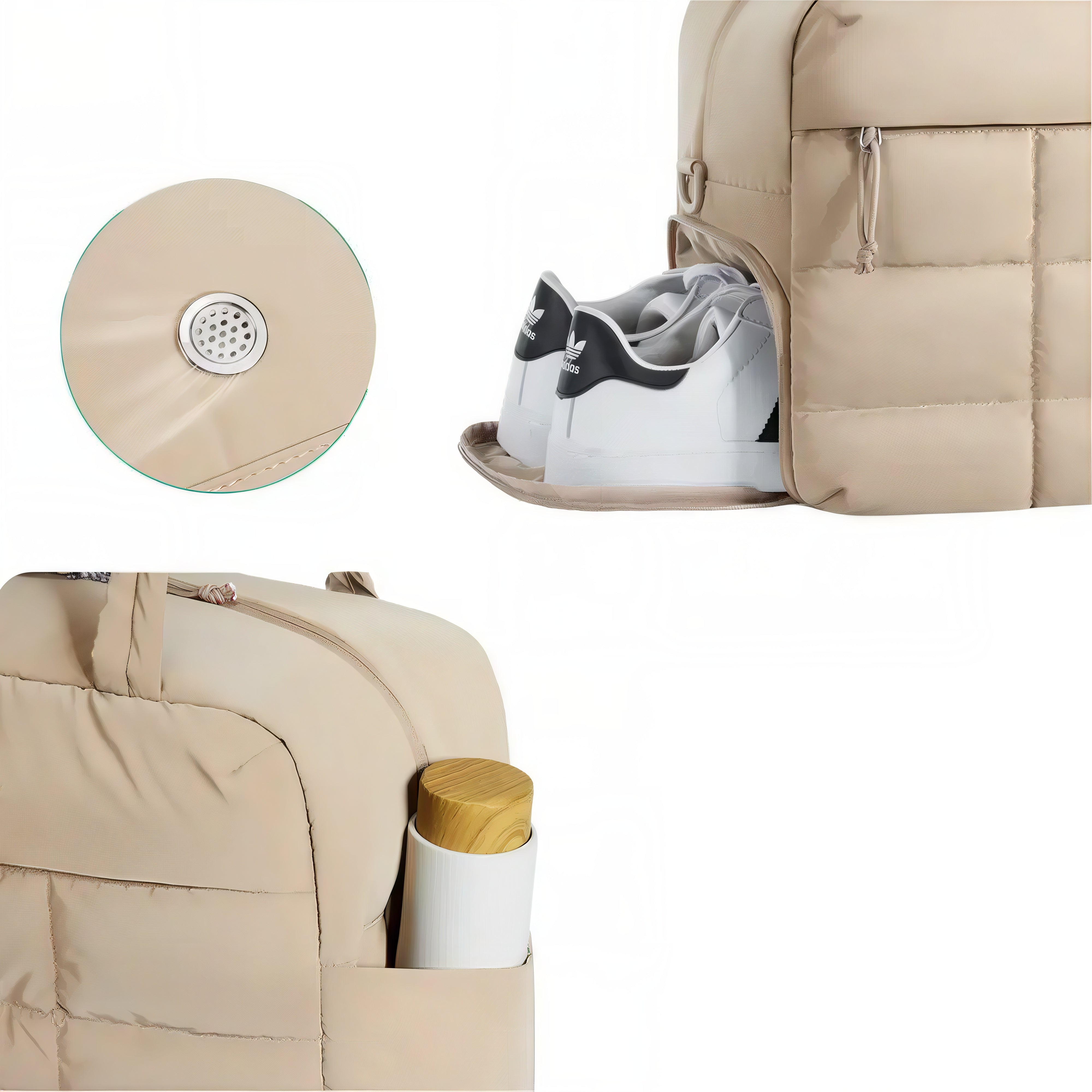 Sac de plage beige en quilté duffel bag Grand sac de plage Soléa