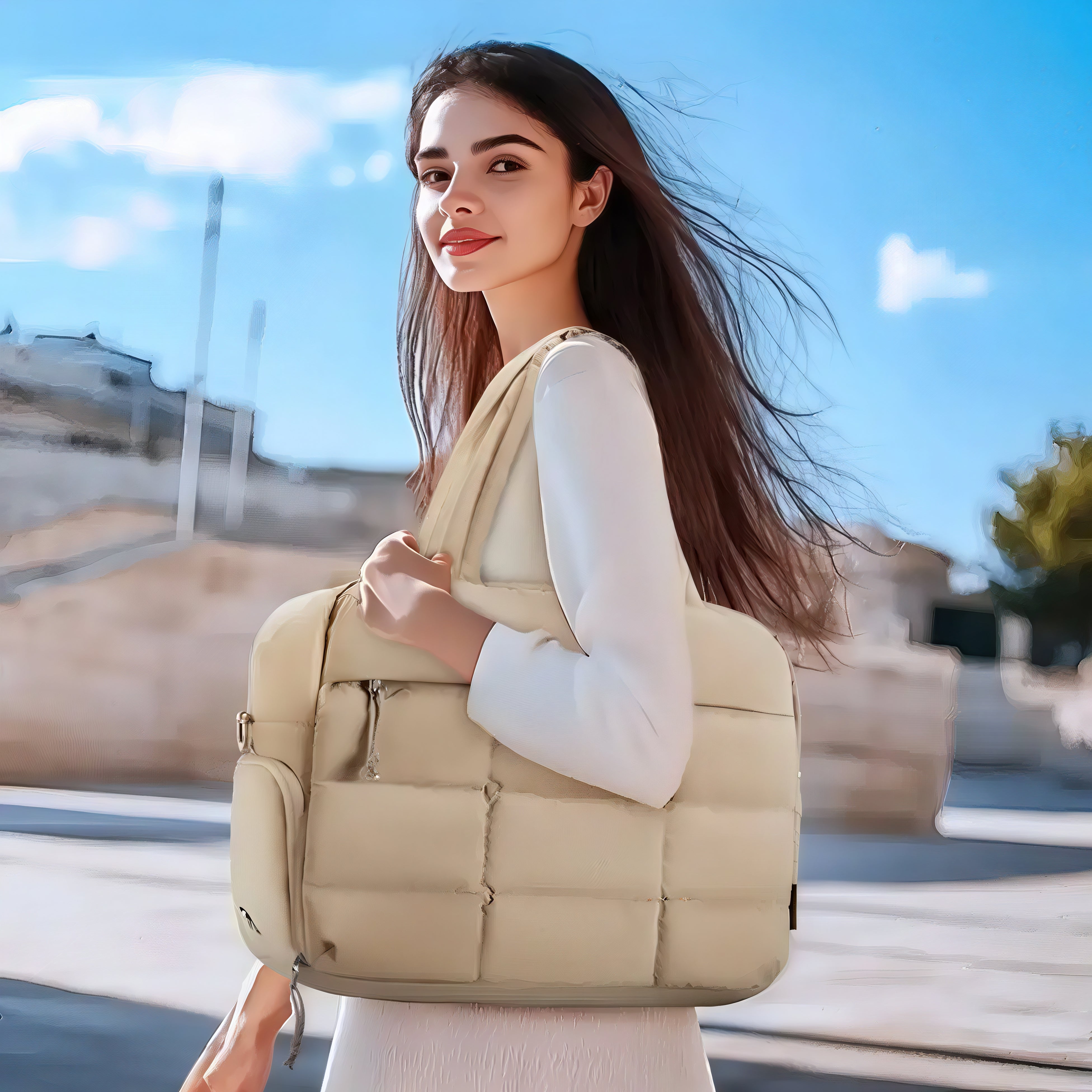 Sac de plage beige matelassé Grand sac de plage Soléa