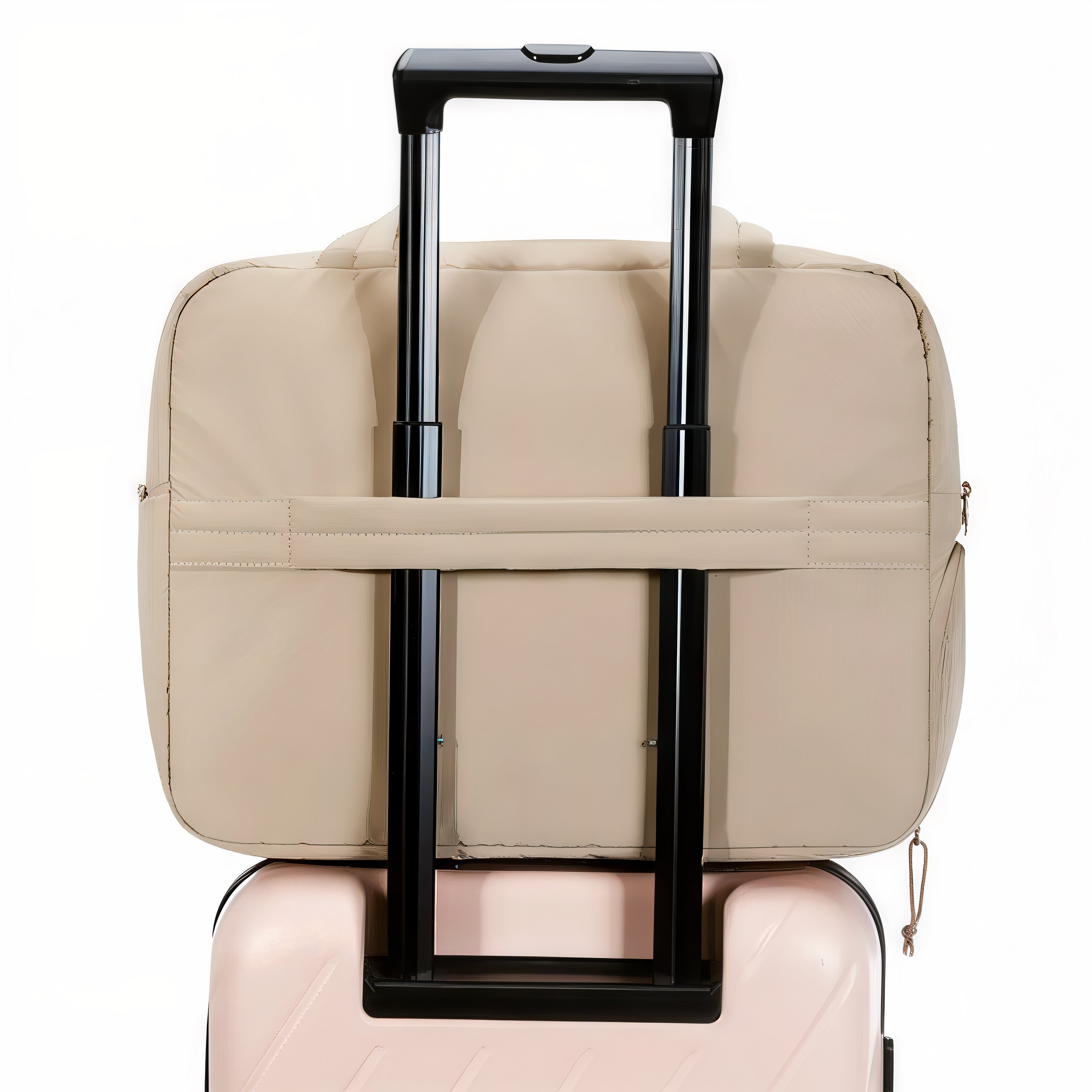 Sac de voyage beige sur bagage avec le Grand sac de plage Soléa