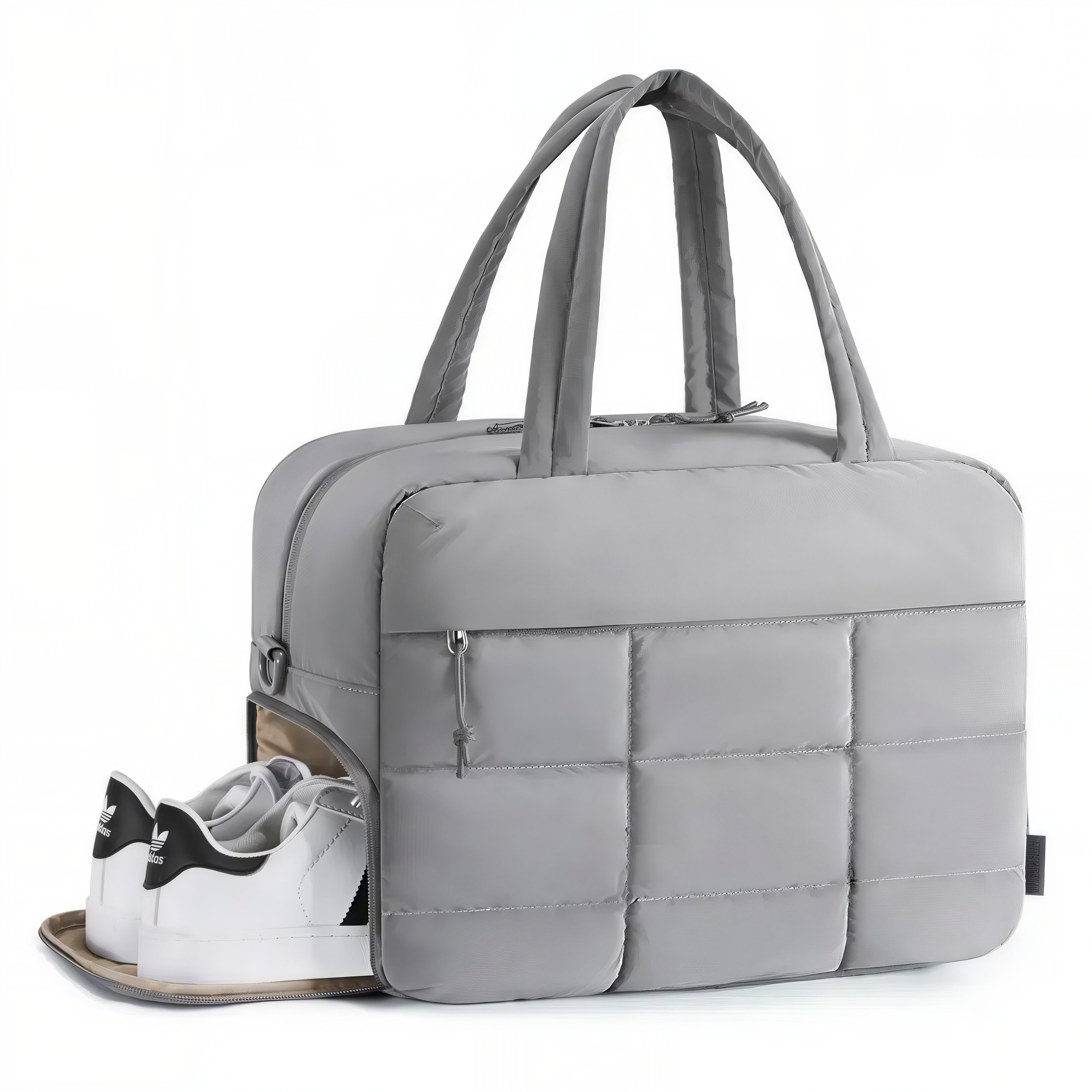 Grand sac de plage Soléa en gris avec compartiment à chaussures et design matelassé