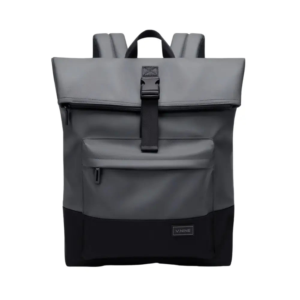 Sac à dos à roulettes gris et noir.