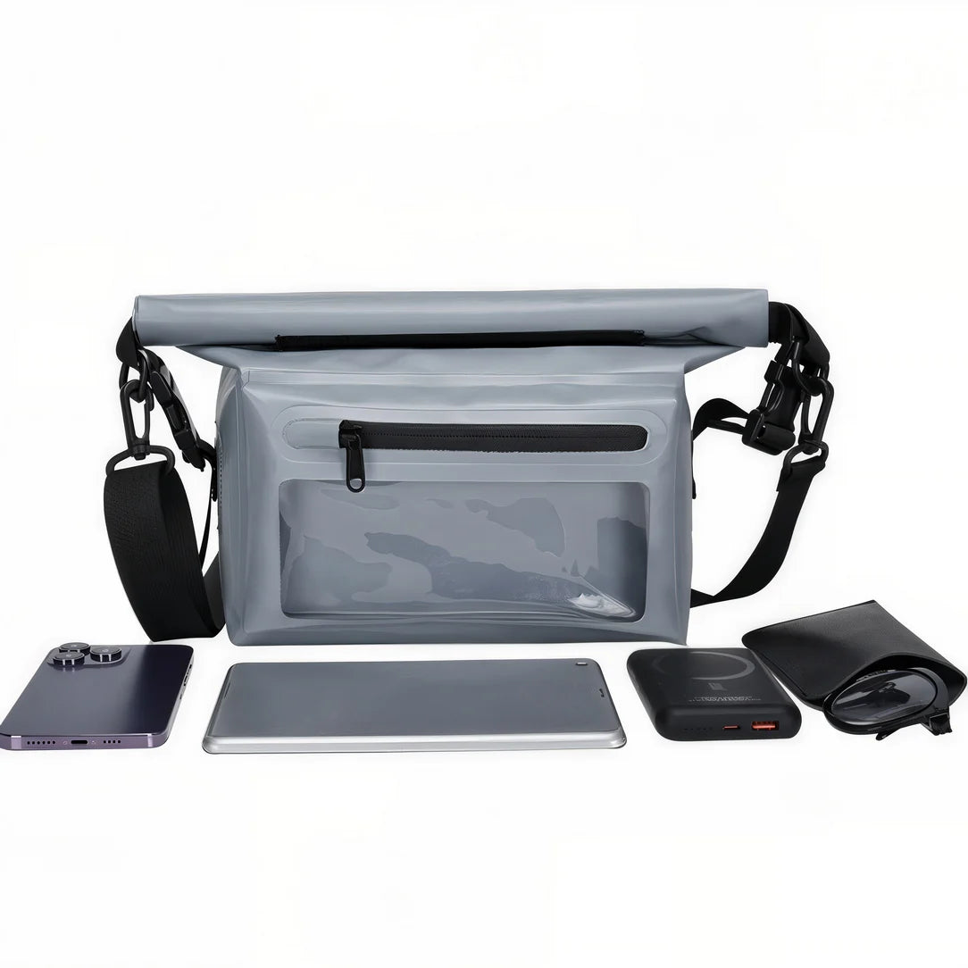 Sac à bandoulière étanche Aqua X en gris avec fermeture roll-top pour protection hydrophobe