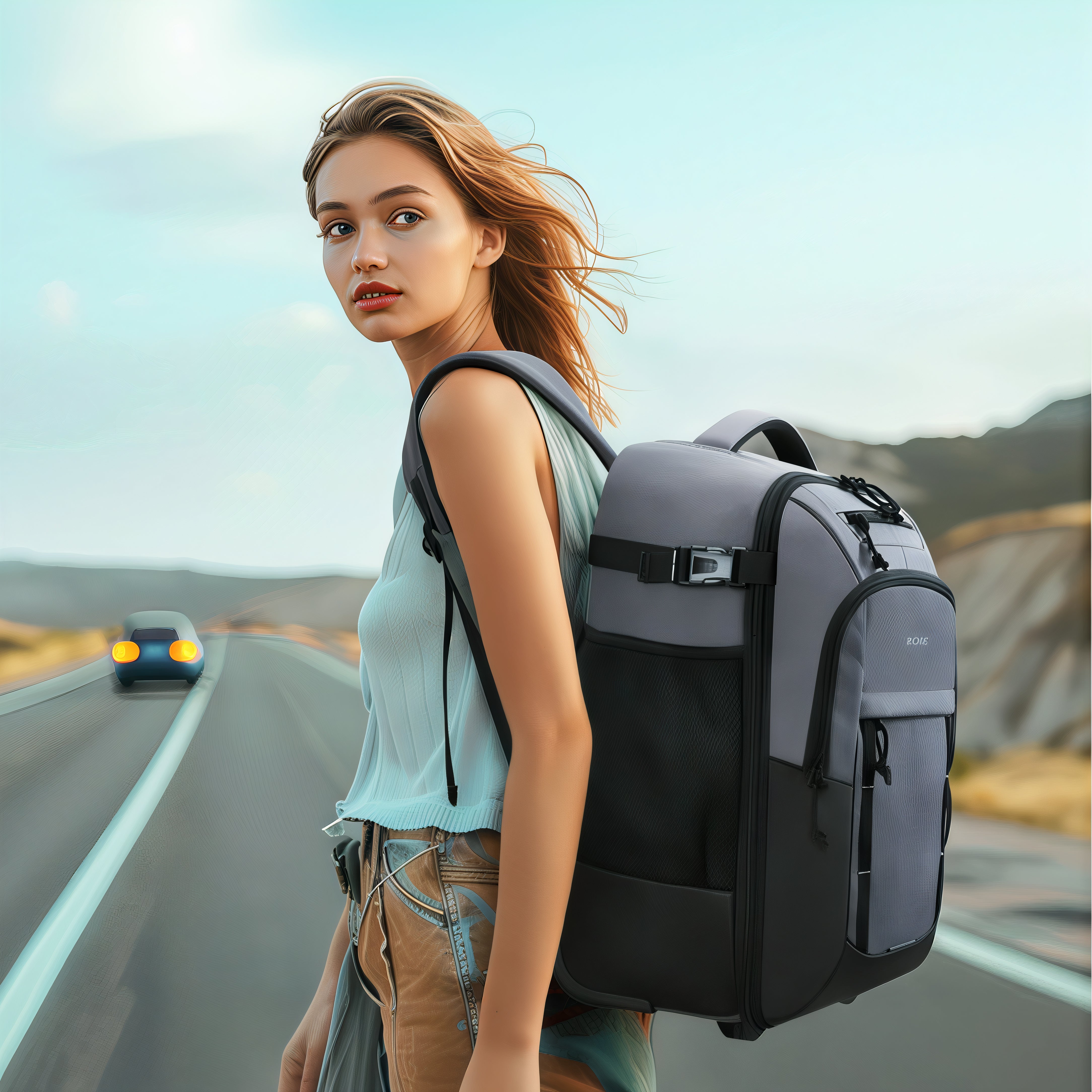 Sac à dos à roulettes voyage AxiRoad avec poignée télescopique et design gris noir