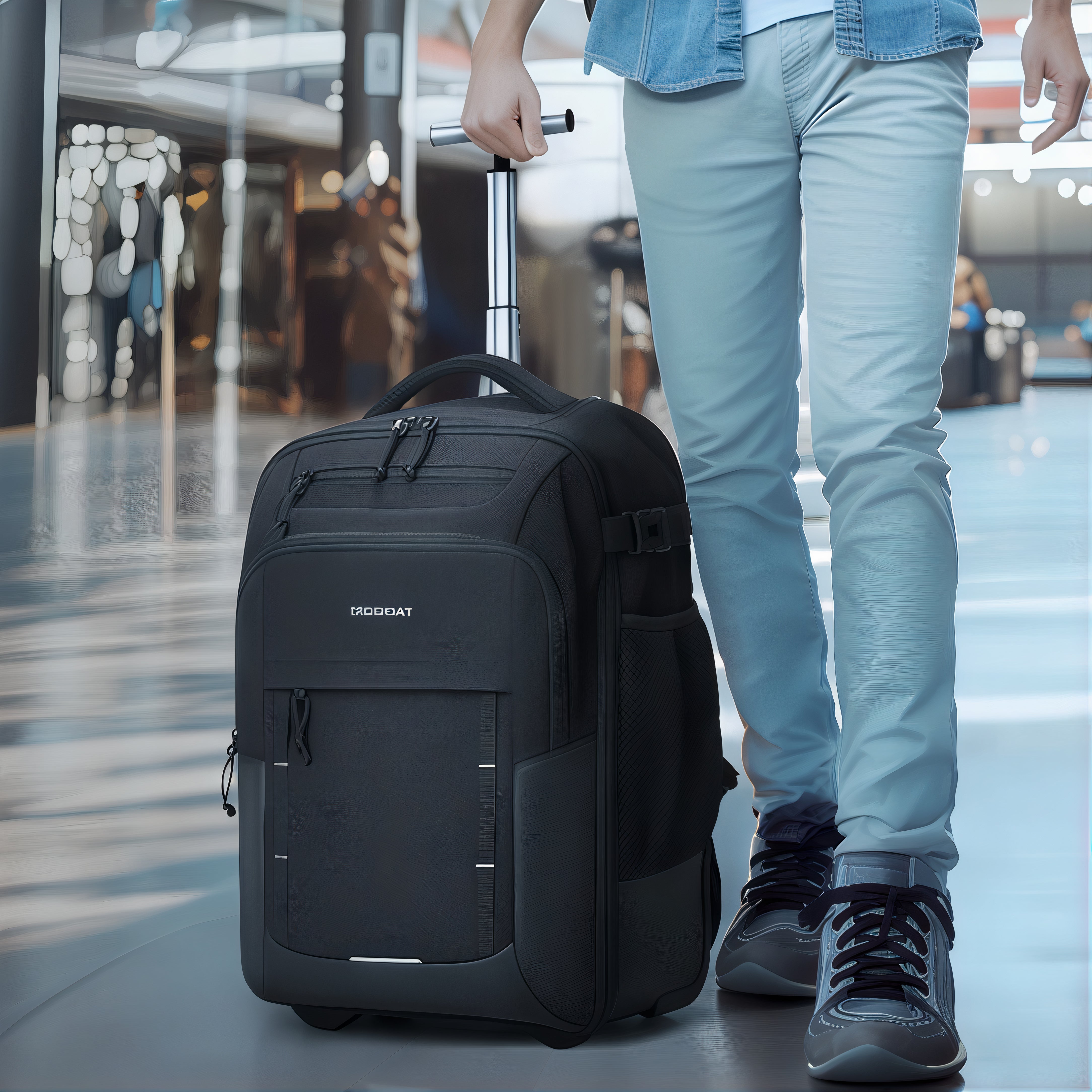 Sac à dos à roulettes voyage noir avec poignée télescopique AxiRoad