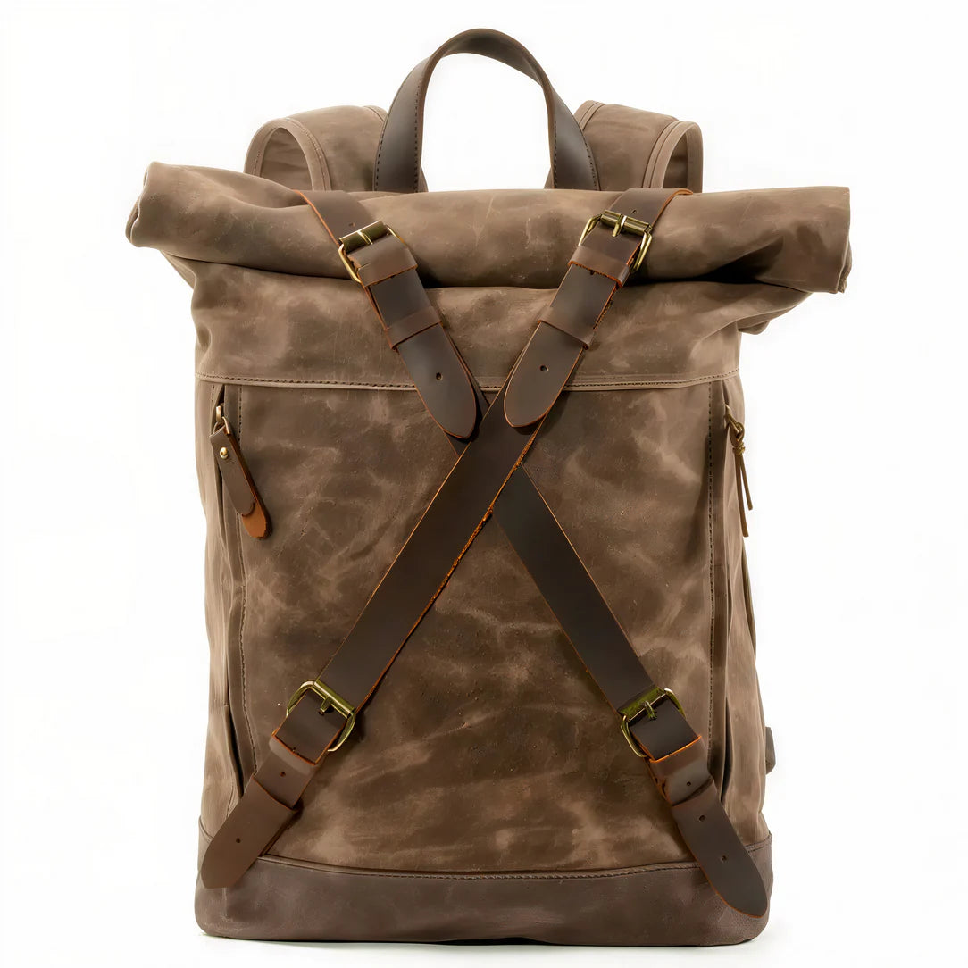 Sac à dos baroudeur Nomad en toile de coton marron à roulettes