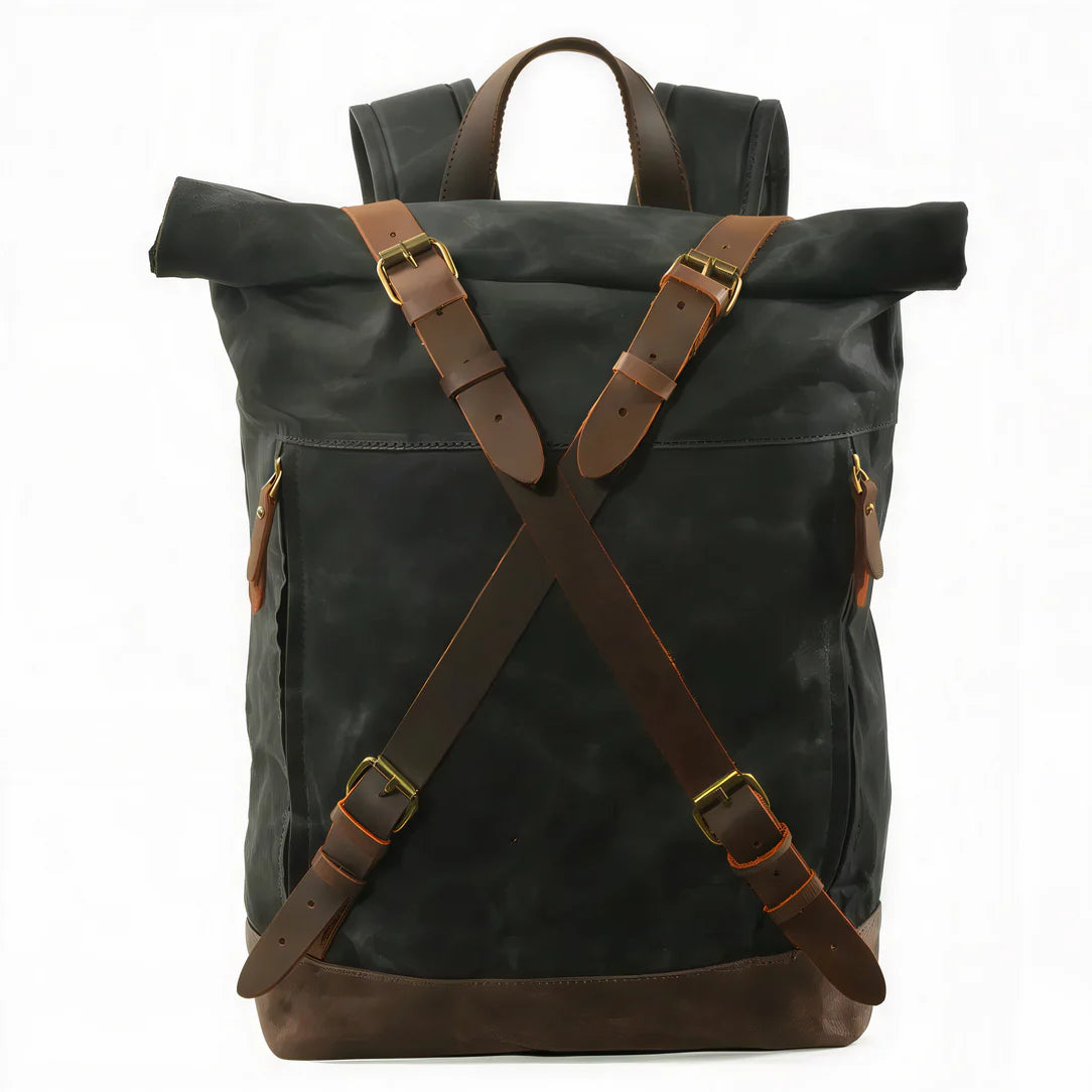 Sac à dos baroudeur Nomad en toile avec bretelles en cuir