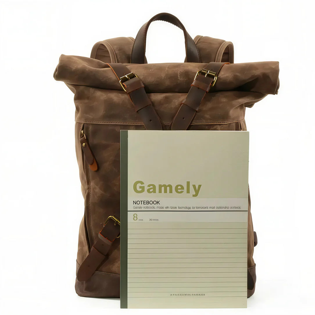 Sac à dos baroudeur Nomad en toile canvas marron avec rabat roulant robust