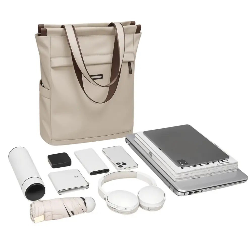 Sac à dos chic femme Beige tote bag avec accents marron pour Élance