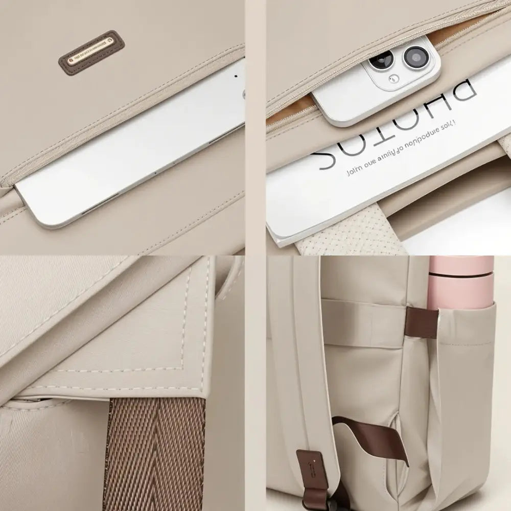 Sac à dos chic femme beige avec poches pour un style élégant et pratique