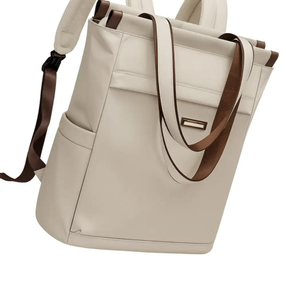Sac à dos chic femme beige avec accents marron, élégant et pratique pour Femme