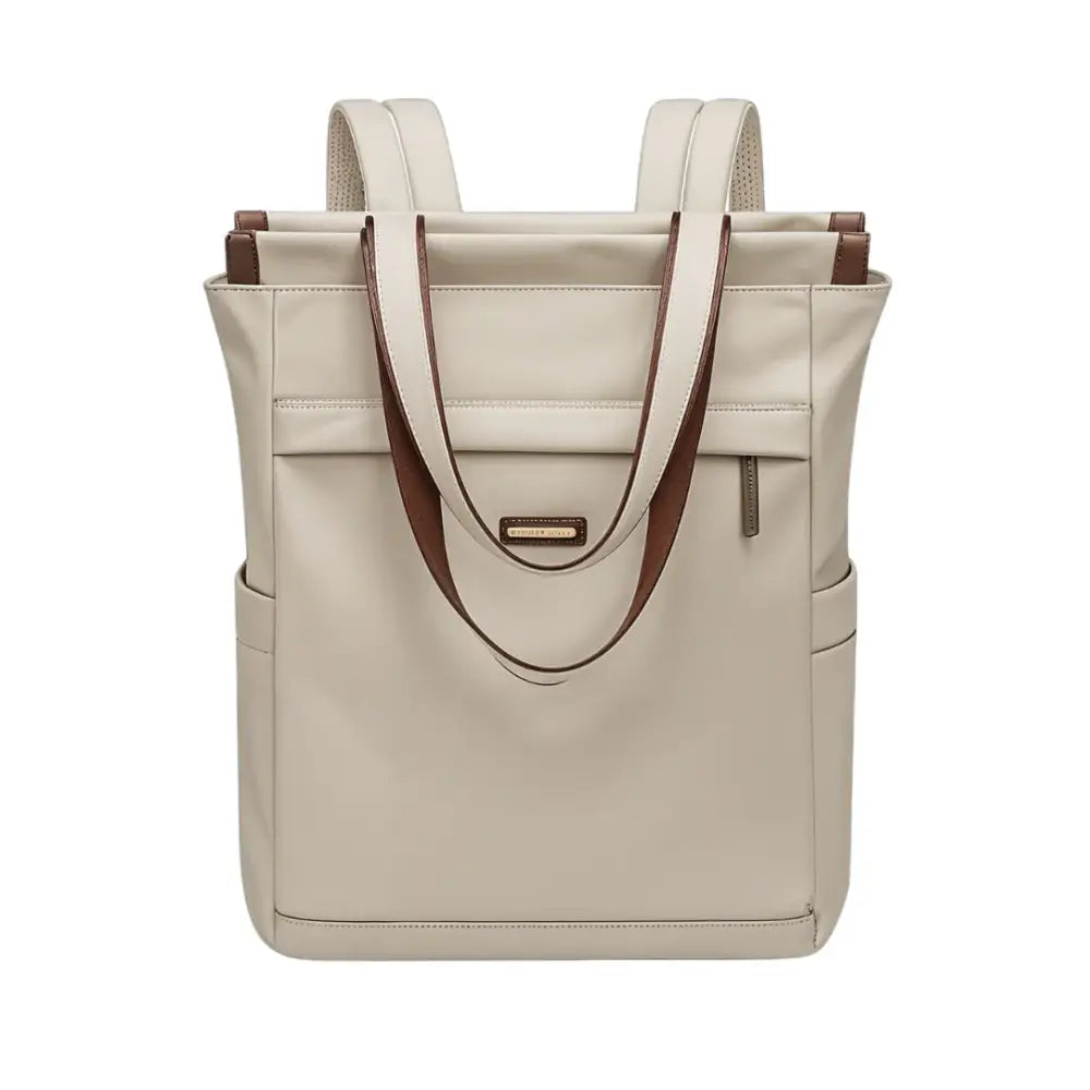Sac à dos chic femme beige avec accents marron pour un style élégant et pratique