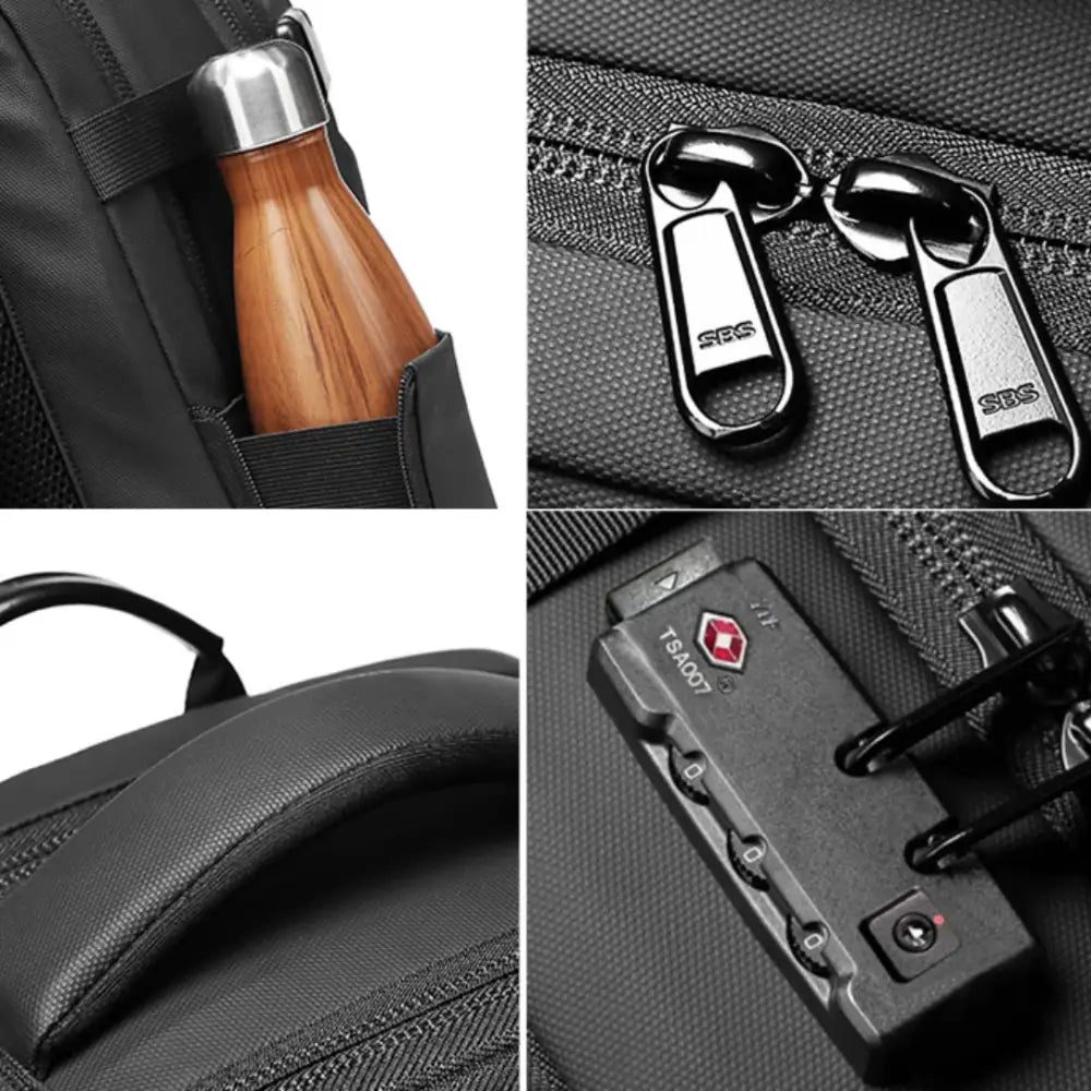 Détails du sac à dos noir Vacpack avec compression sous vide pour un rangement compact