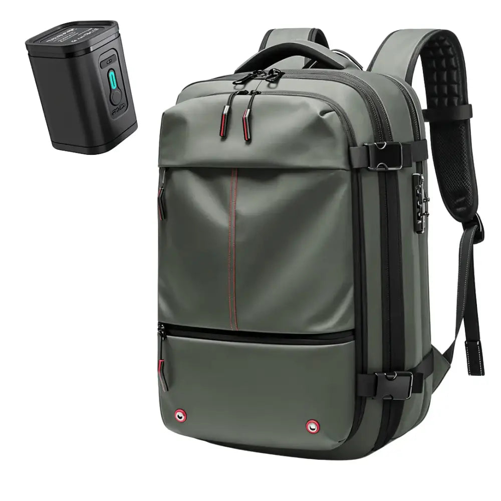 Sac à dos de voyage gris avec power bank noir, Sac à dos compression sous vide Vacpack