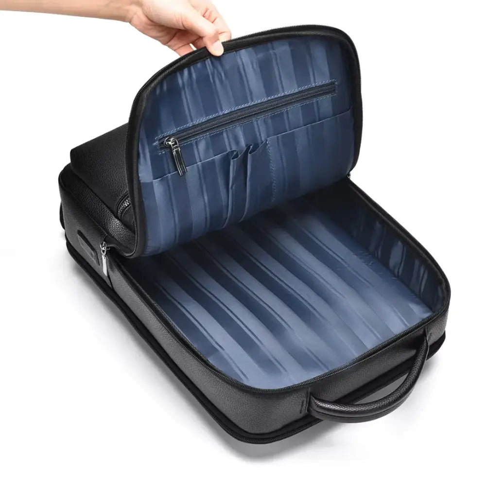 Sac à dos cuir de travail Ambition avec mallette en cuir noir ouverte