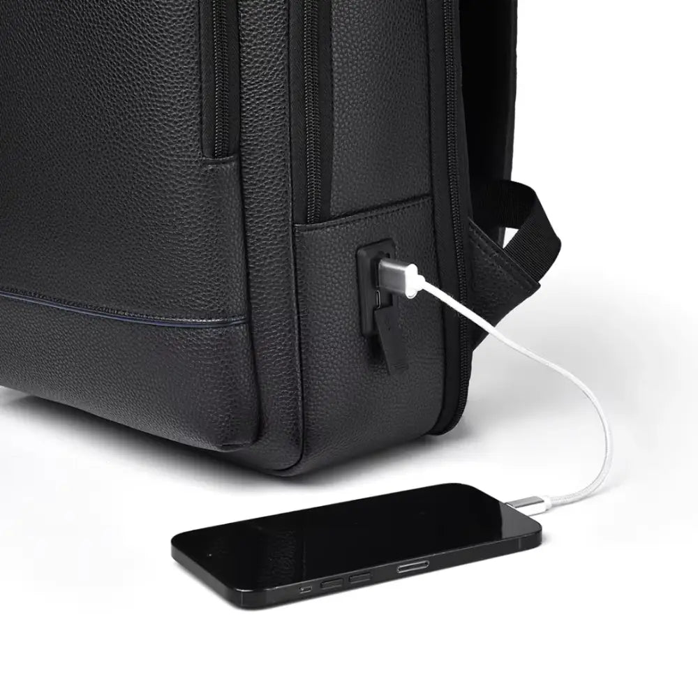 Sac à dos cuir de travail Ambition noir avec port de chargement pour téléphone