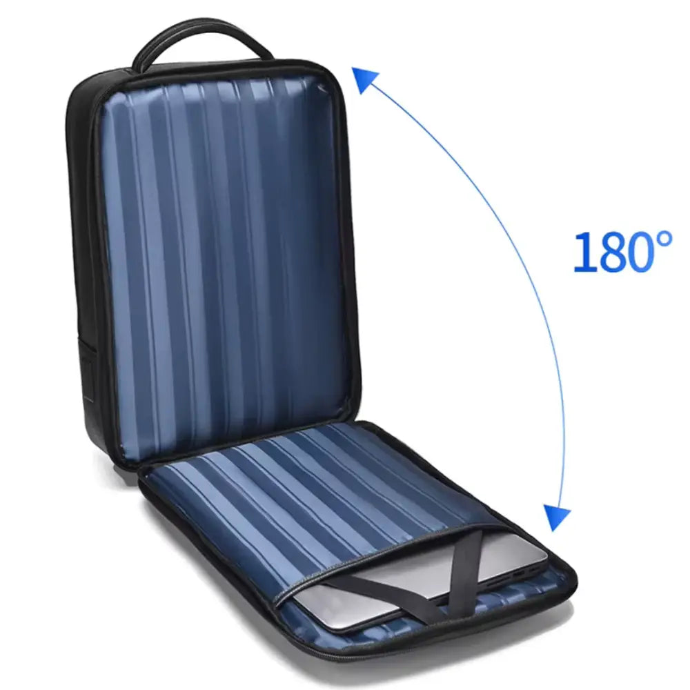 Sac à dos cuir de travail Ambition ouvert avec ordinateur portable noir