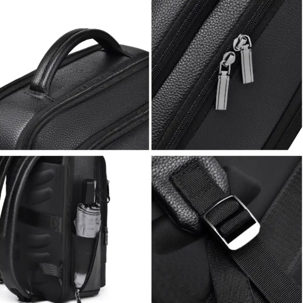 Détails du sac à dos en cuir noir Ambition, sac de travail élégant et robuste