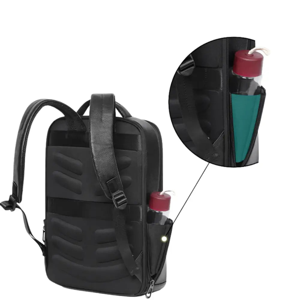 Sac à dos cuir noir homme avec bouteille d’eau, élégant et pratique pour noir homme