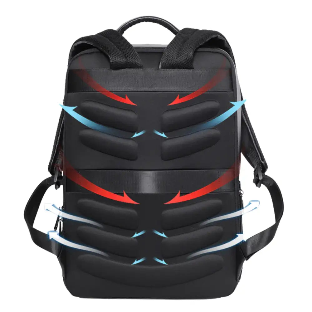 Sac à dos cuir noir homme avec ventilation et flèches d’aération pour confort
