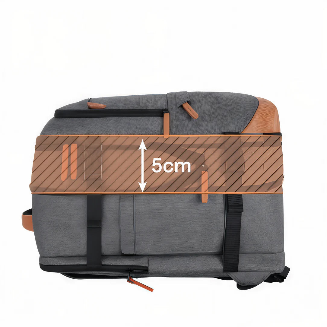 Sac à dos de voyage 35l 45x36x20cm gris et marron avec bande de 5cm pour compagnies aériennes