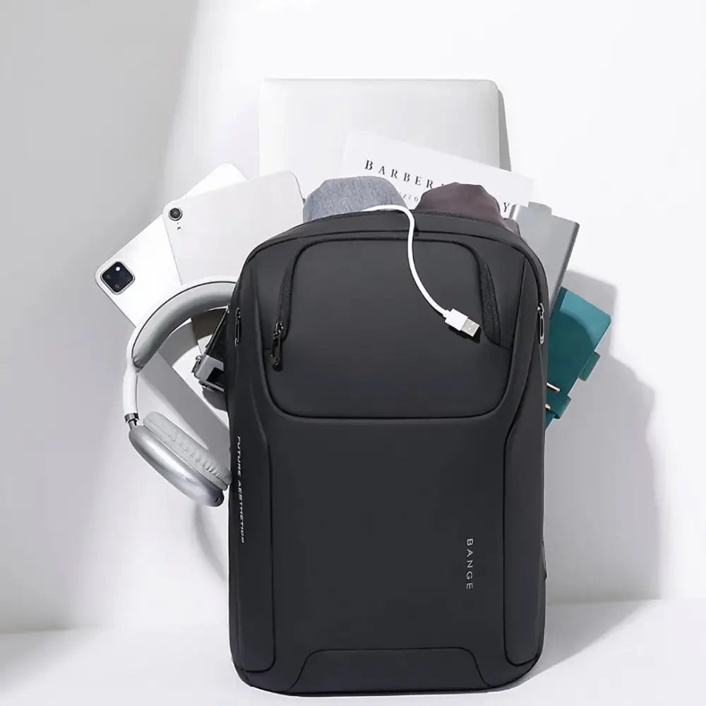 Sac à dos design femme noir avec câble de charge blanc pour style et praticité