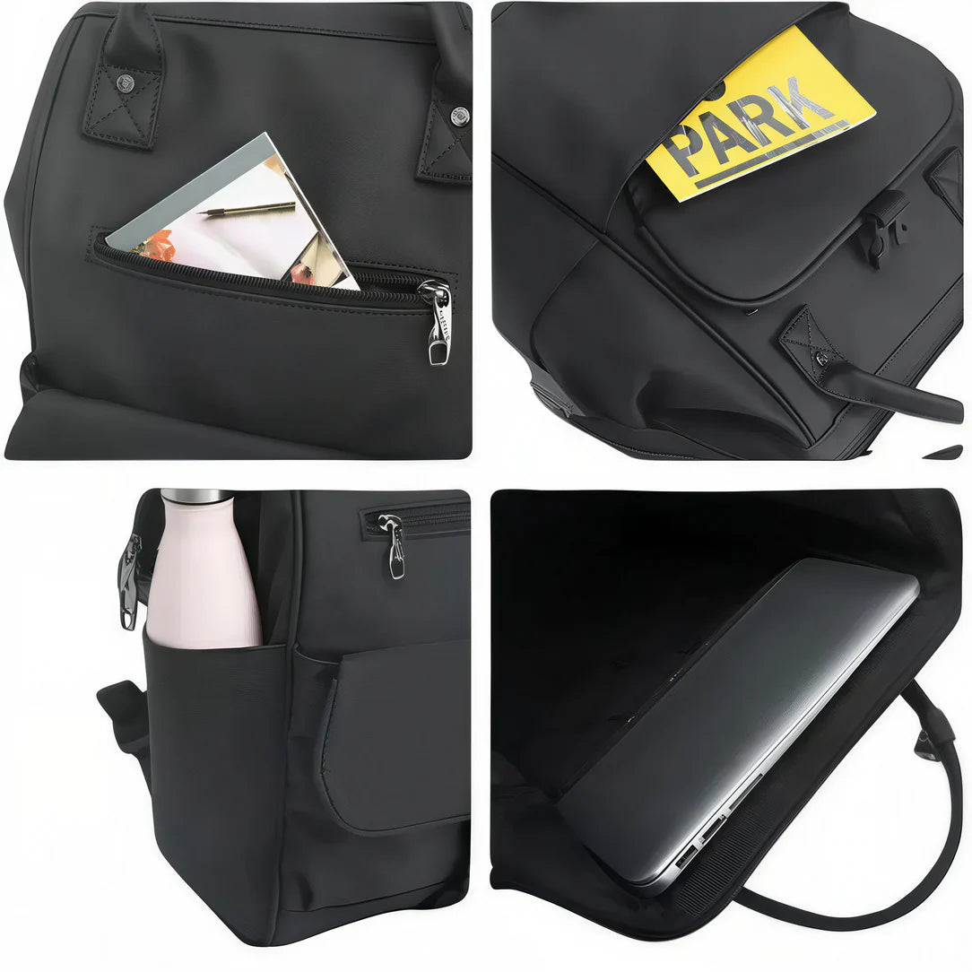 Sac à dos élégant femme Alma I en nubuck noir avec multiples compartiments