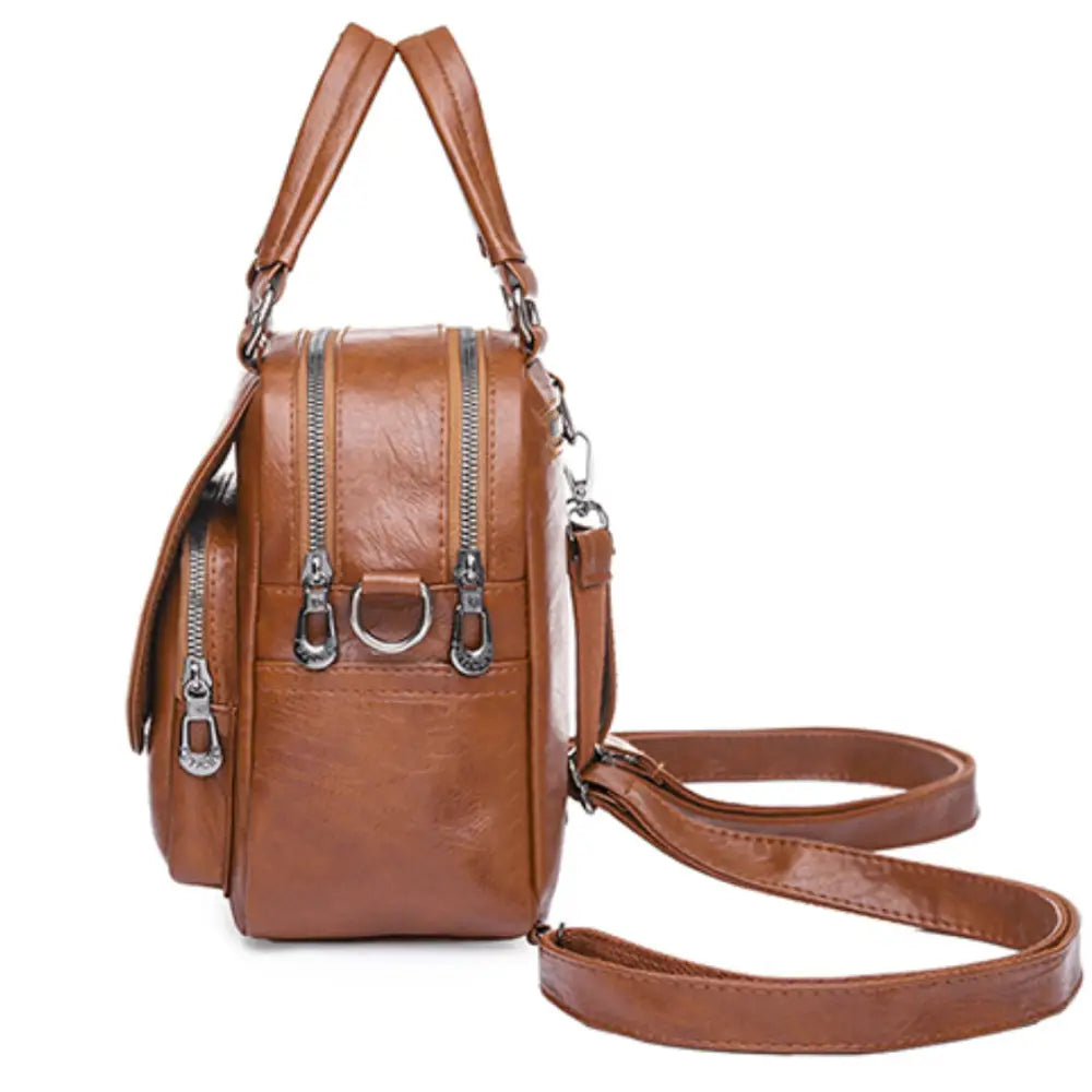 Sac à dos en cuir de ville Serano avec sac à main en cuir marron et zips