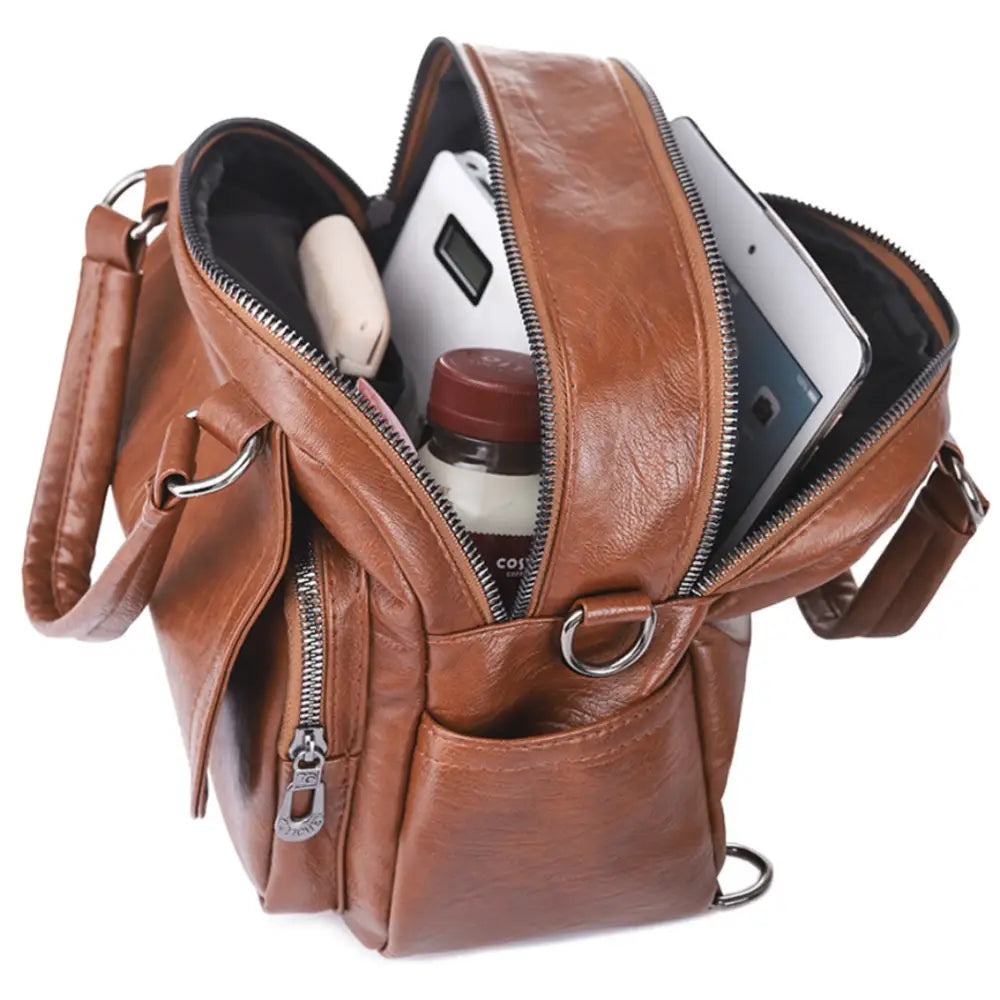 Sac à dos en cuir de ville Serano avec contenu couleur marron