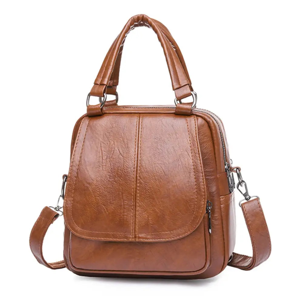Sac à dos en cuir de ville Serano avec poignées et bandoulière marron élégante