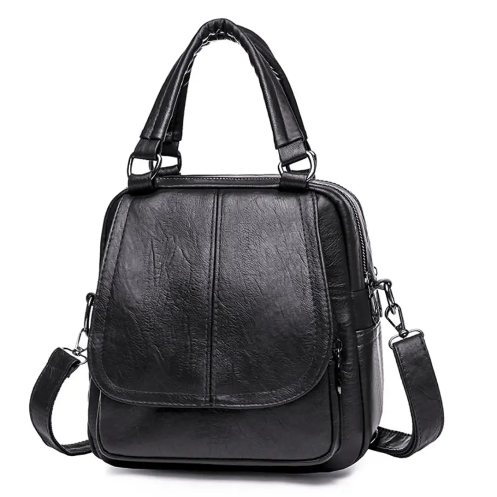 Sac à dos en cuir de ville Serano avec sac à main en cuir noir et bandoulière