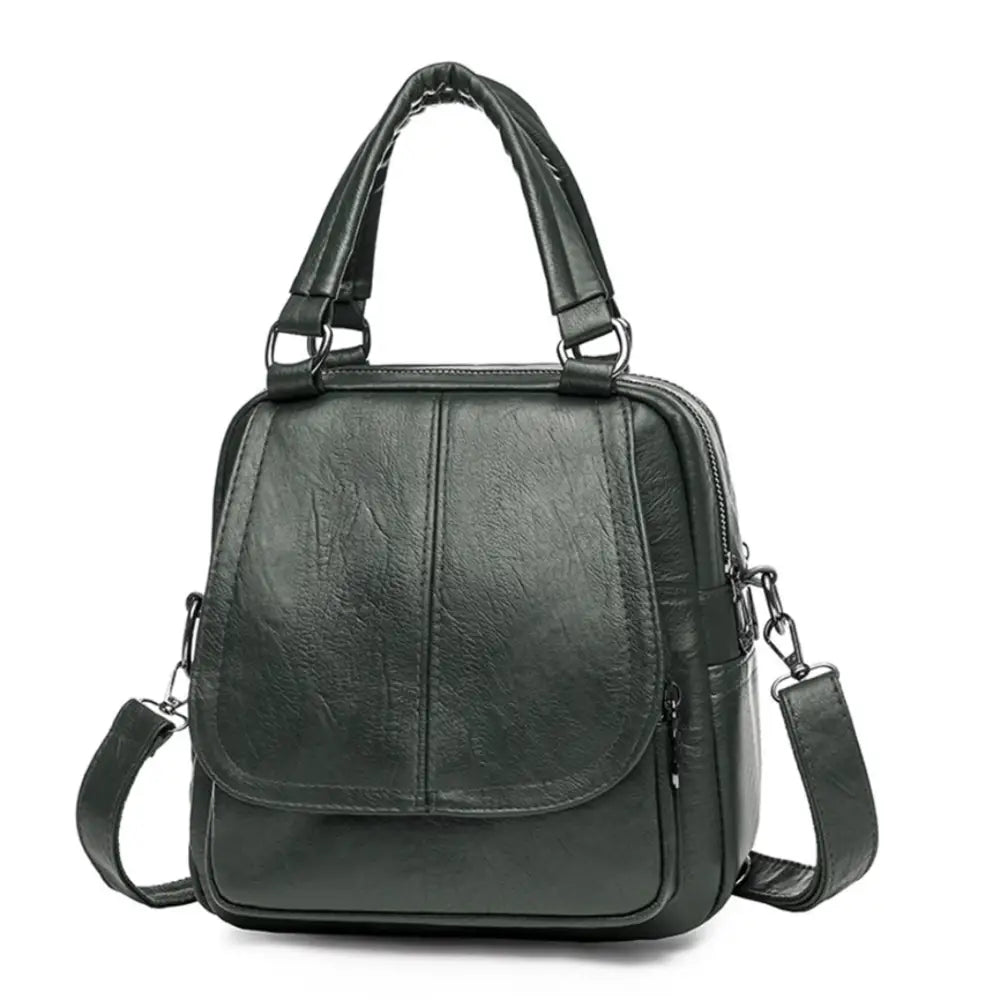 Sac à dos en cuir de ville Serano avec sac à main en cuir vert foncé à bandoulière